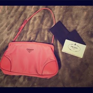 Pink Prada mini purse clutch
